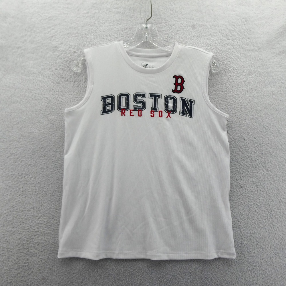 G-III 4Her Tank Top Womens Medium Boston Red Sox White Ribbed‎ Sleeveless Shirt